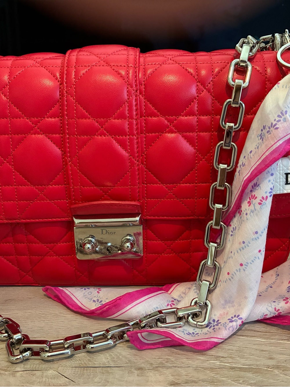 MISS DIOR Red Shoulder Bag with Silver Hardware - NO CALLOUTS LIKE NEW - Picture 2 of 16